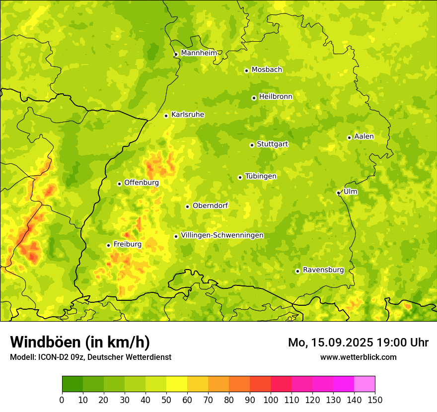 Modellkarten Windgeschwindigkeit