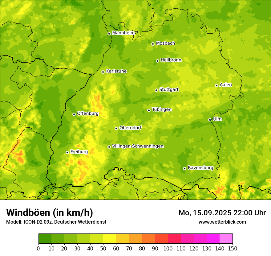 Modellkarten Windgeschwindigkeit