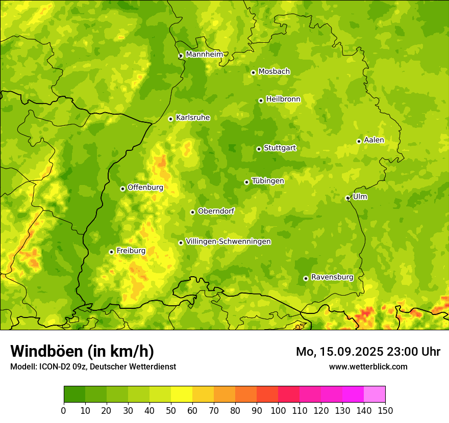 Modellkarten Windgeschwindigkeit