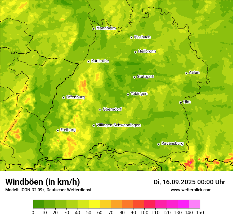 Modellkarten Windgeschwindigkeit