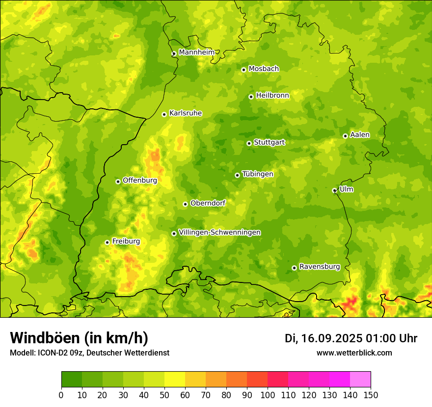 Modellkarten Windgeschwindigkeit
