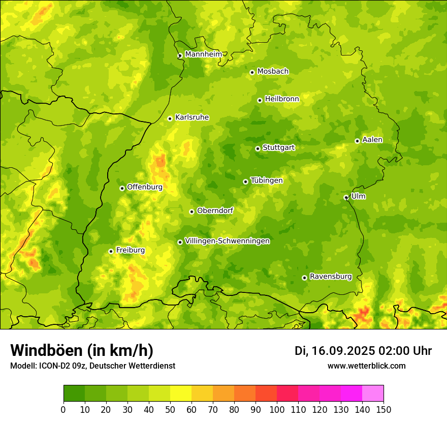 Modellkarten Windgeschwindigkeit