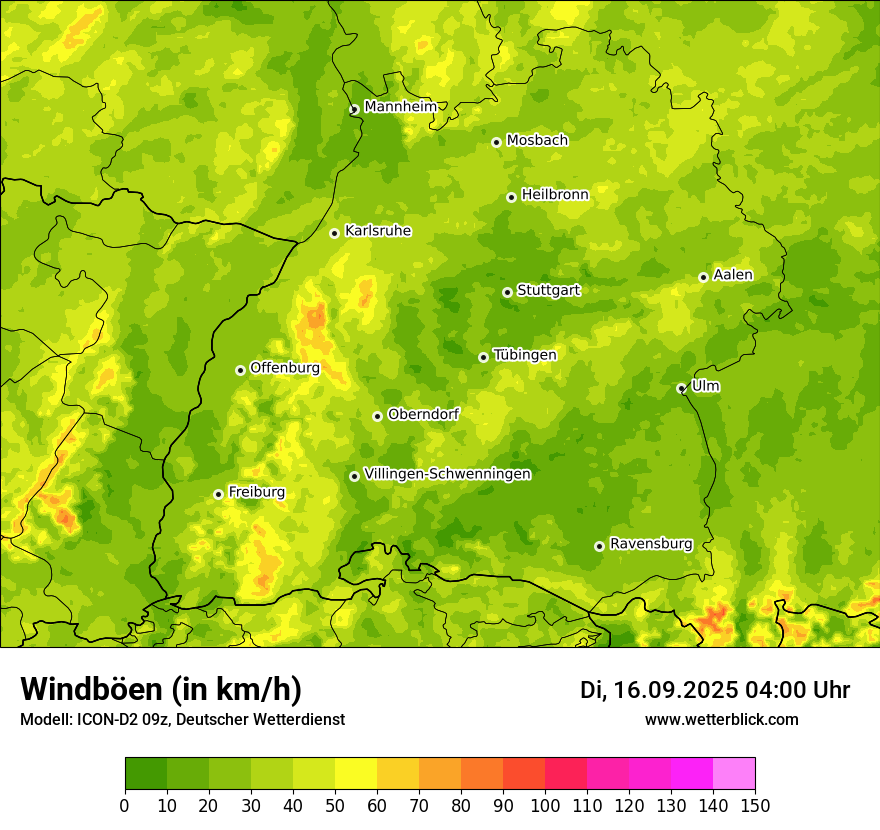 Modellkarten Windgeschwindigkeit