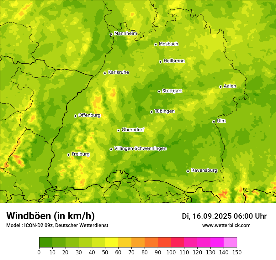 Modellkarten Windgeschwindigkeit