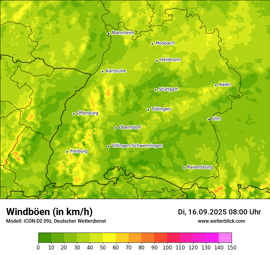 Modellkarten Windgeschwindigkeit