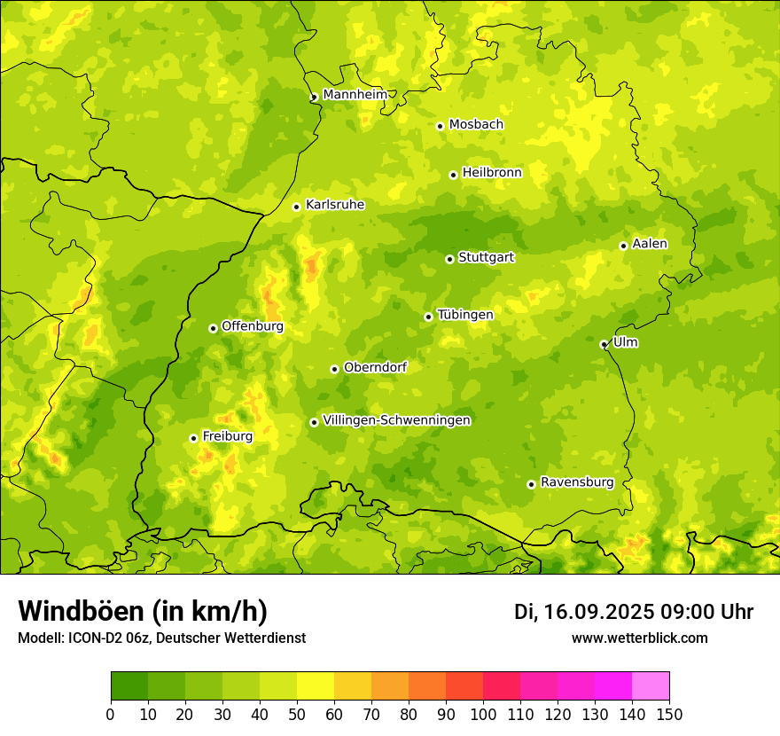 Modellkarten Windgeschwindigkeit
