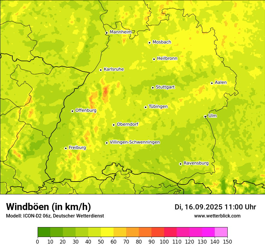 Modellkarten Windgeschwindigkeit