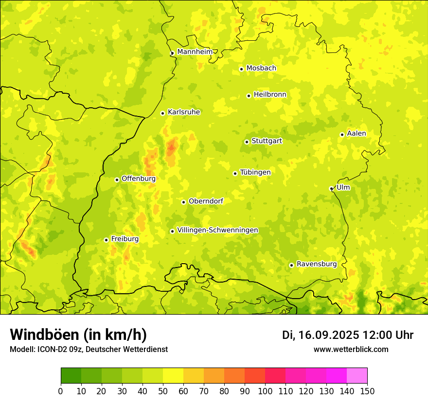 Modellkarten Windgeschwindigkeit