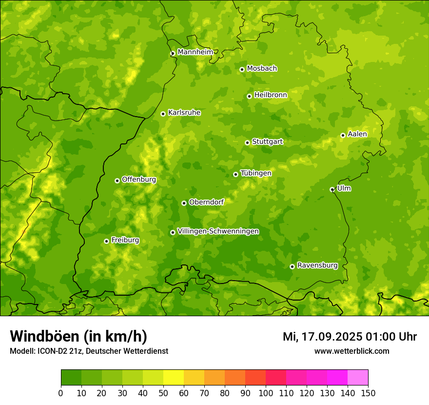 Modellkarten Windgeschwindigkeit