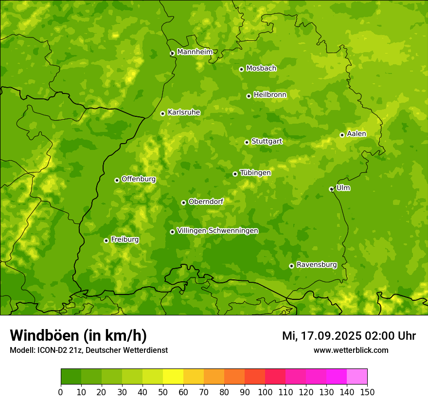 Modellkarten Windgeschwindigkeit