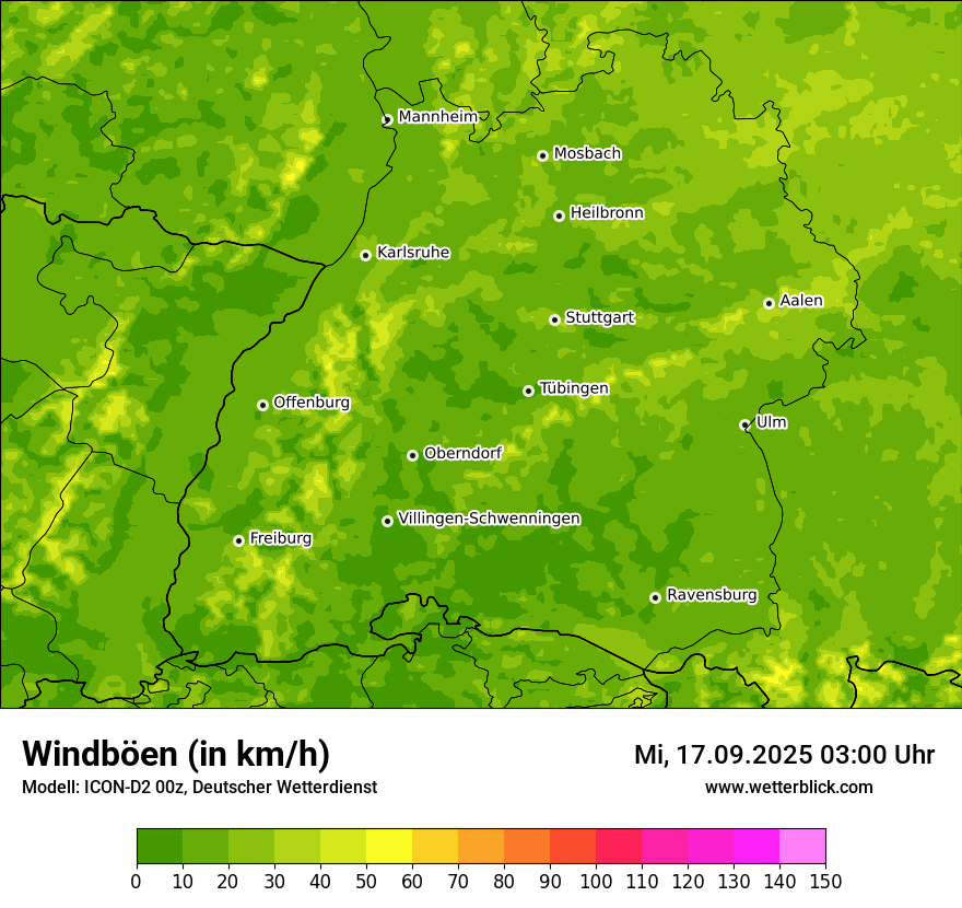Modellkarten Windgeschwindigkeit
