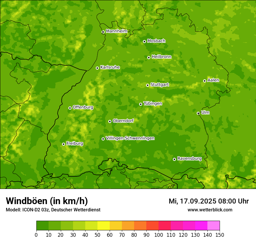 Modellkarten Windgeschwindigkeit