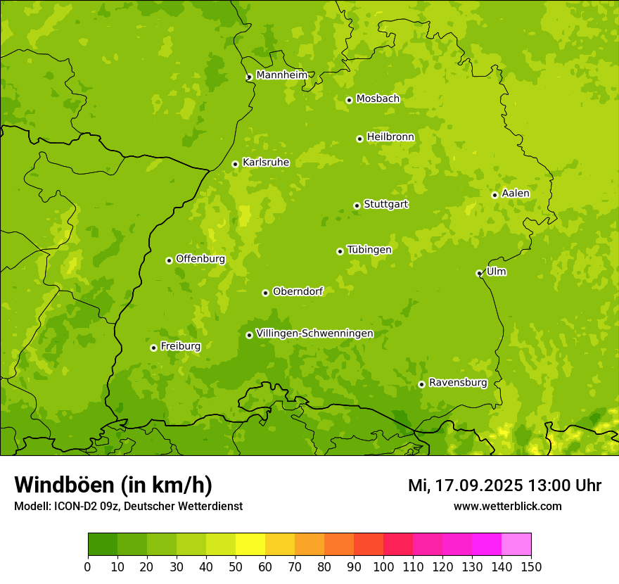 Modellkarten Windgeschwindigkeit