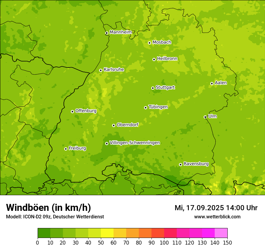 Modellkarten Windgeschwindigkeit