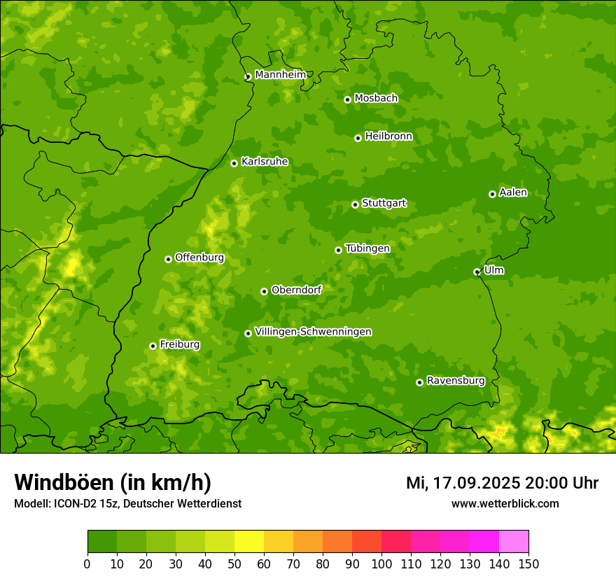 Modellkarten Windgeschwindigkeit