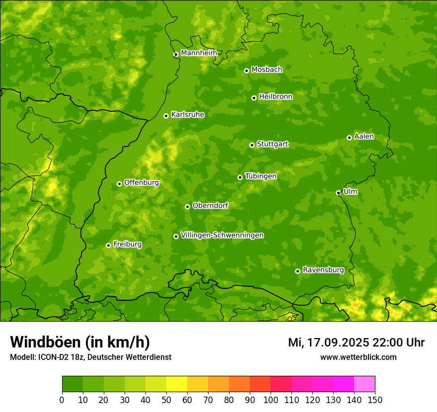 Modellkarten Windgeschwindigkeit