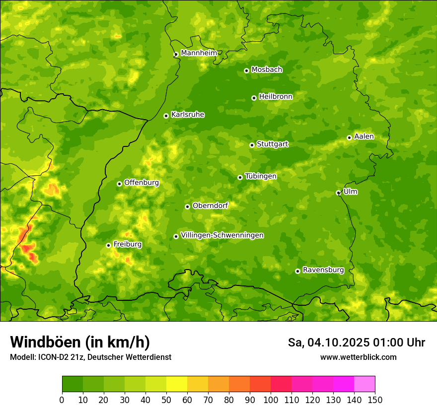 Modellkarten Windgeschwindigkeit