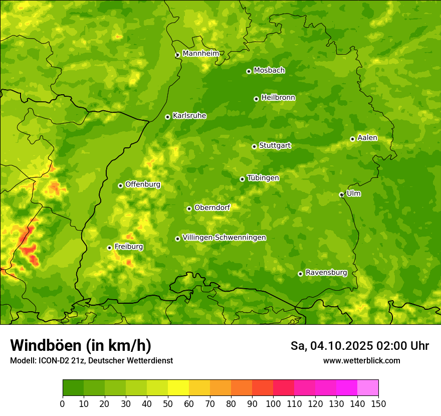 Modellkarten Windgeschwindigkeit