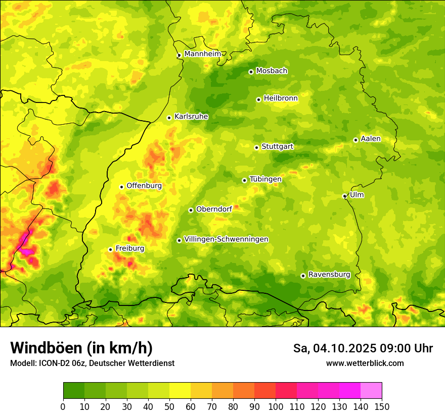 Modellkarten Windgeschwindigkeit