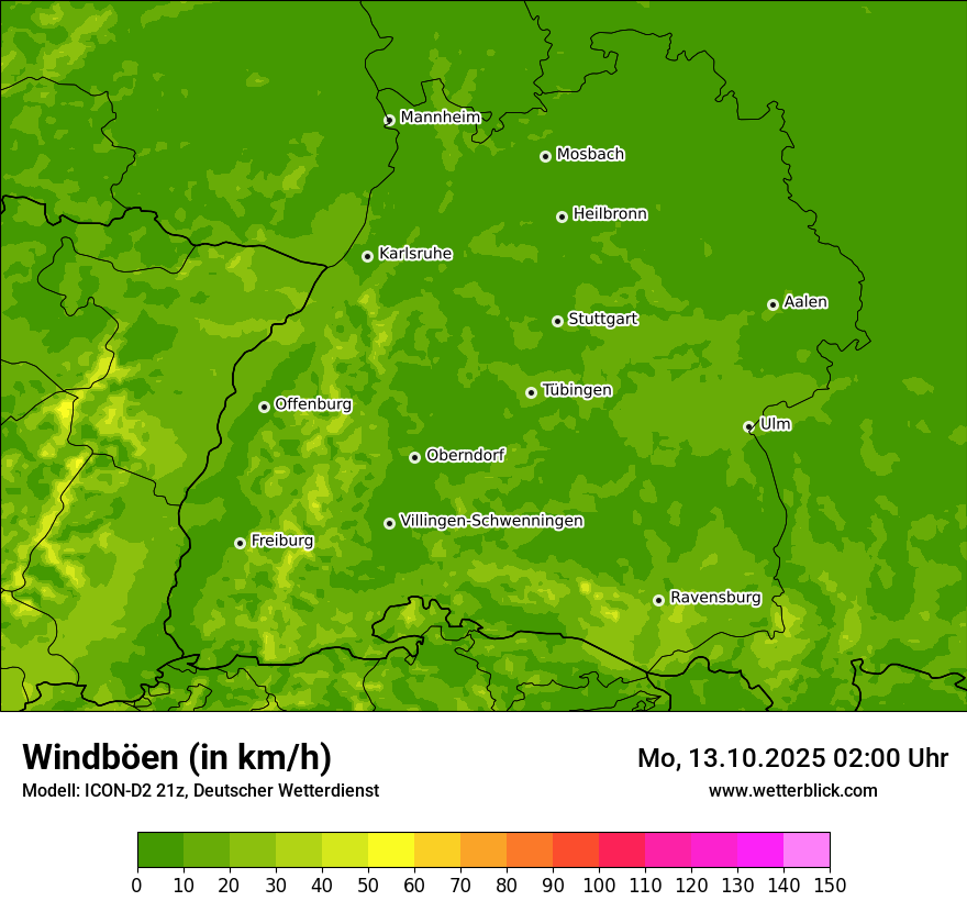 Modellkarten Windgeschwindigkeit