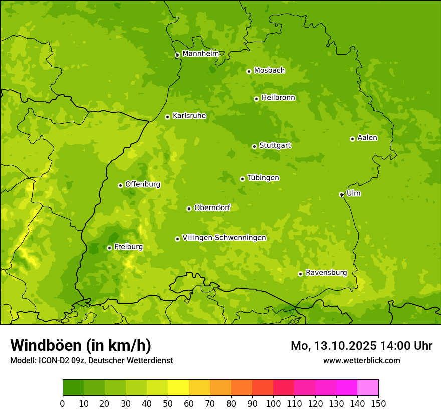 Modellkarten Windgeschwindigkeit