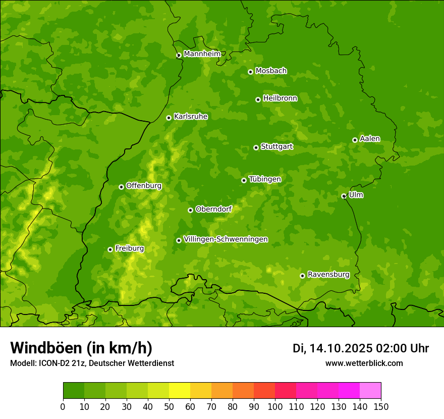 Modellkarten Windgeschwindigkeit