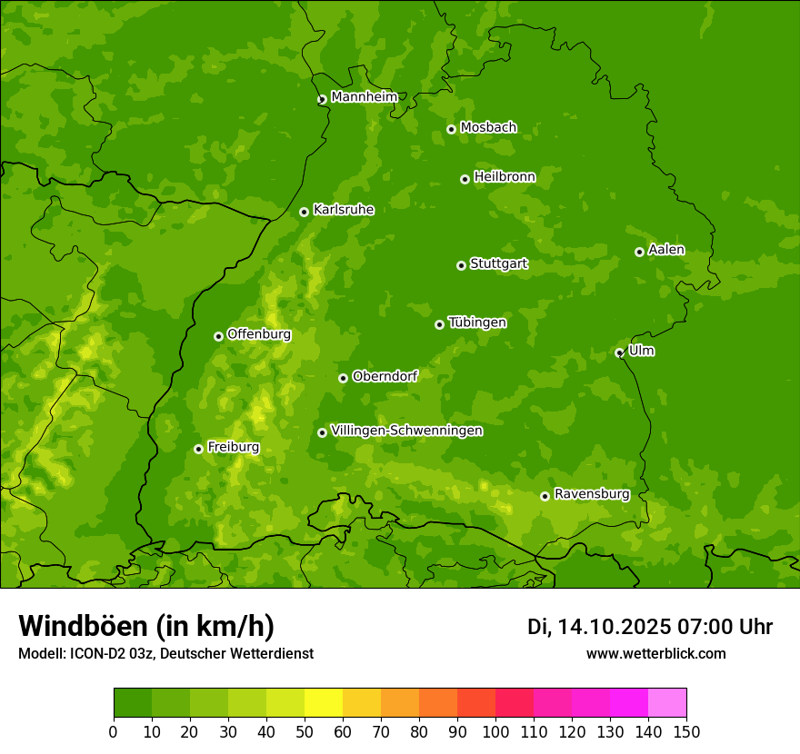 Modellkarten Windgeschwindigkeit