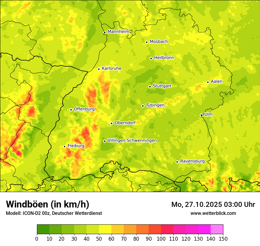 Modellkarten Windgeschwindigkeit