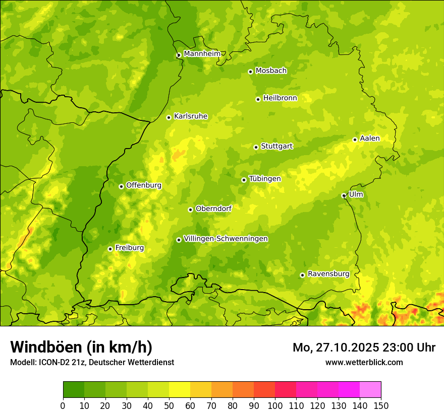 Modellkarten Windgeschwindigkeit