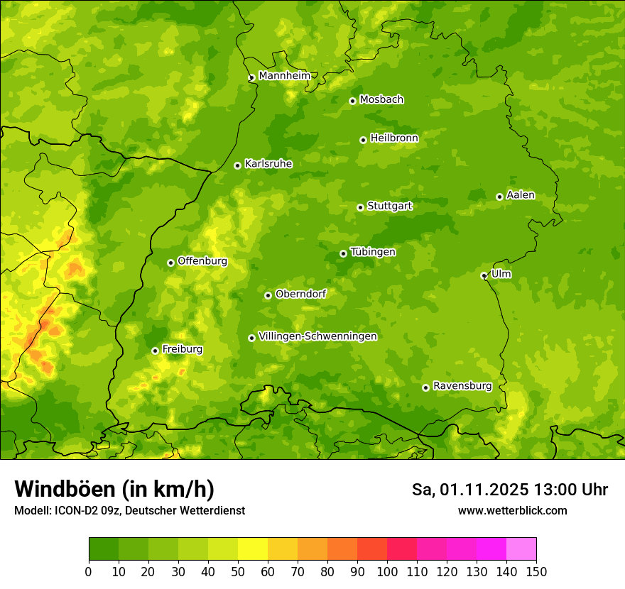 Modellkarten Windgeschwindigkeit