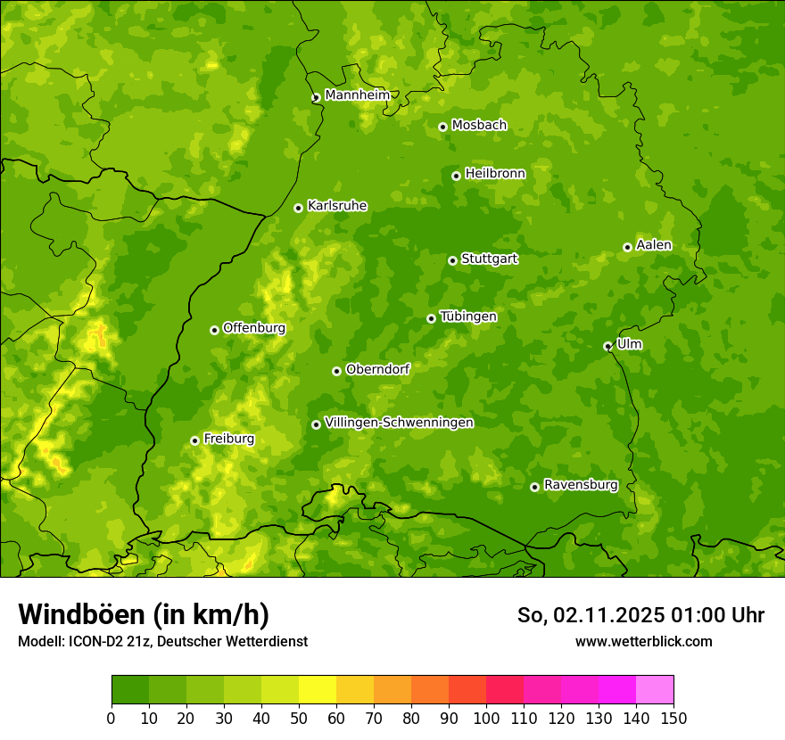 Modellkarten Windgeschwindigkeit