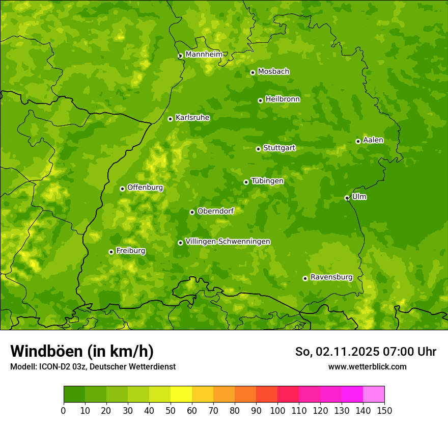 Modellkarten Windgeschwindigkeit