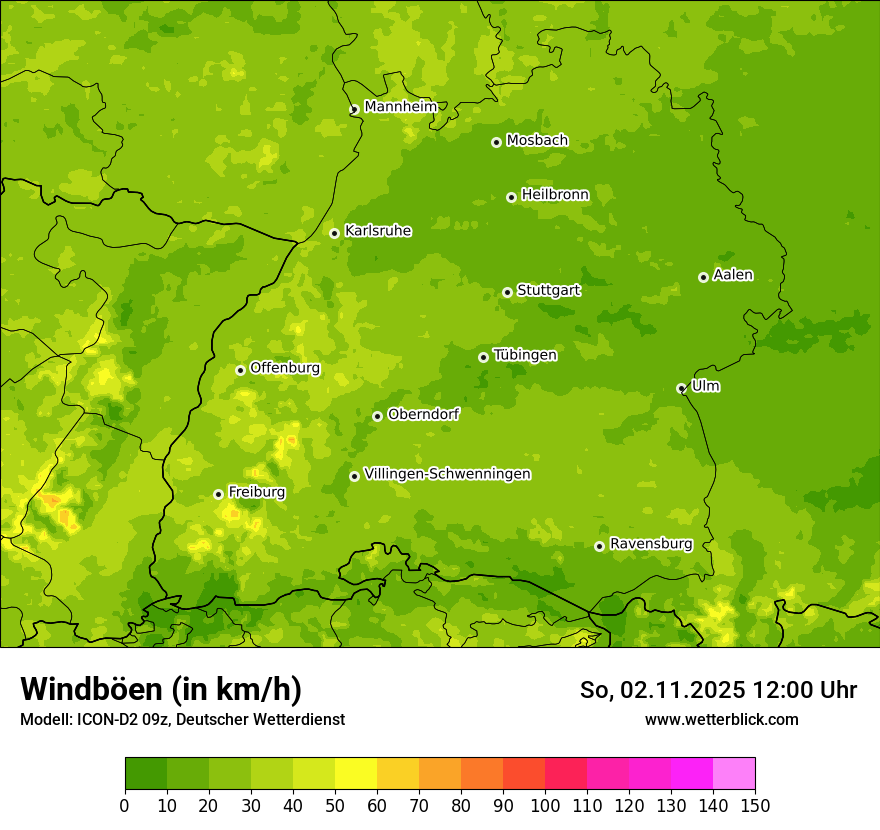 Modellkarten Windgeschwindigkeit