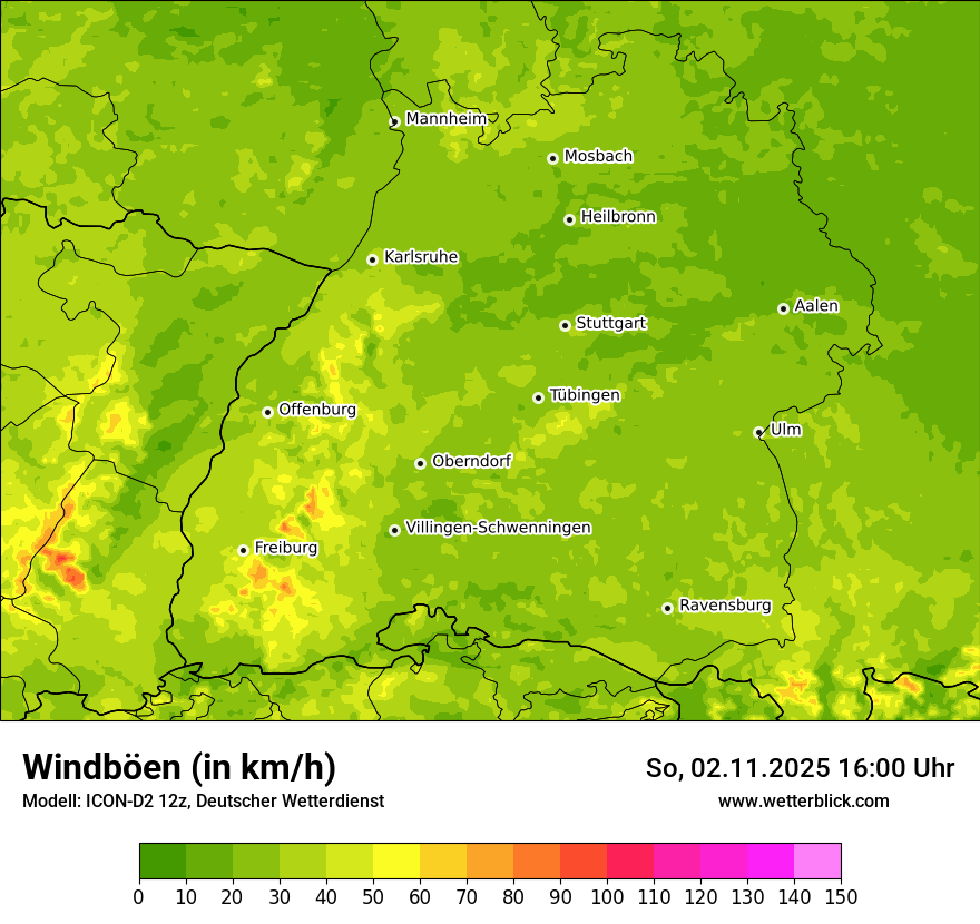Modellkarten Windgeschwindigkeit