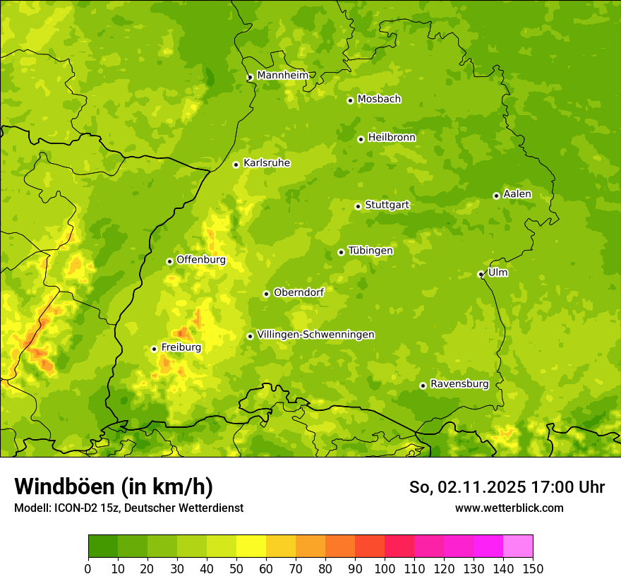 Modellkarten Windgeschwindigkeit