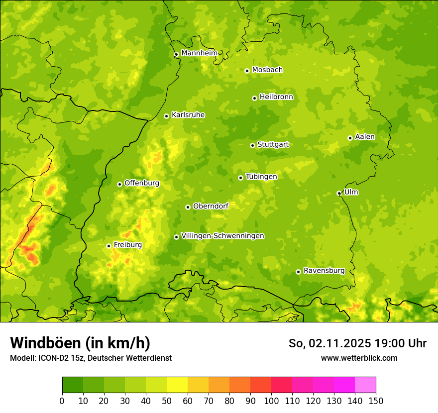 Modellkarten Windgeschwindigkeit
