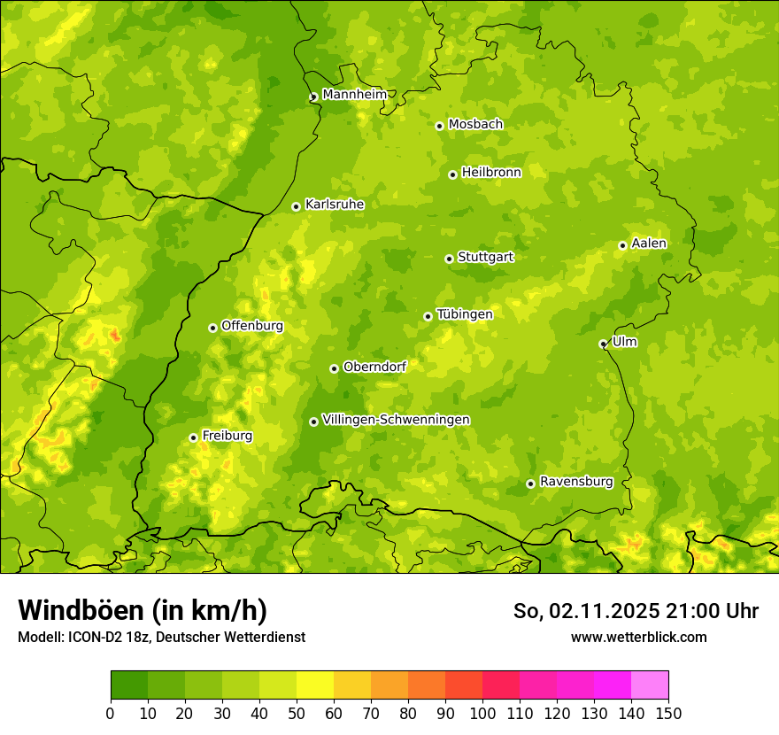 Modellkarten Windgeschwindigkeit