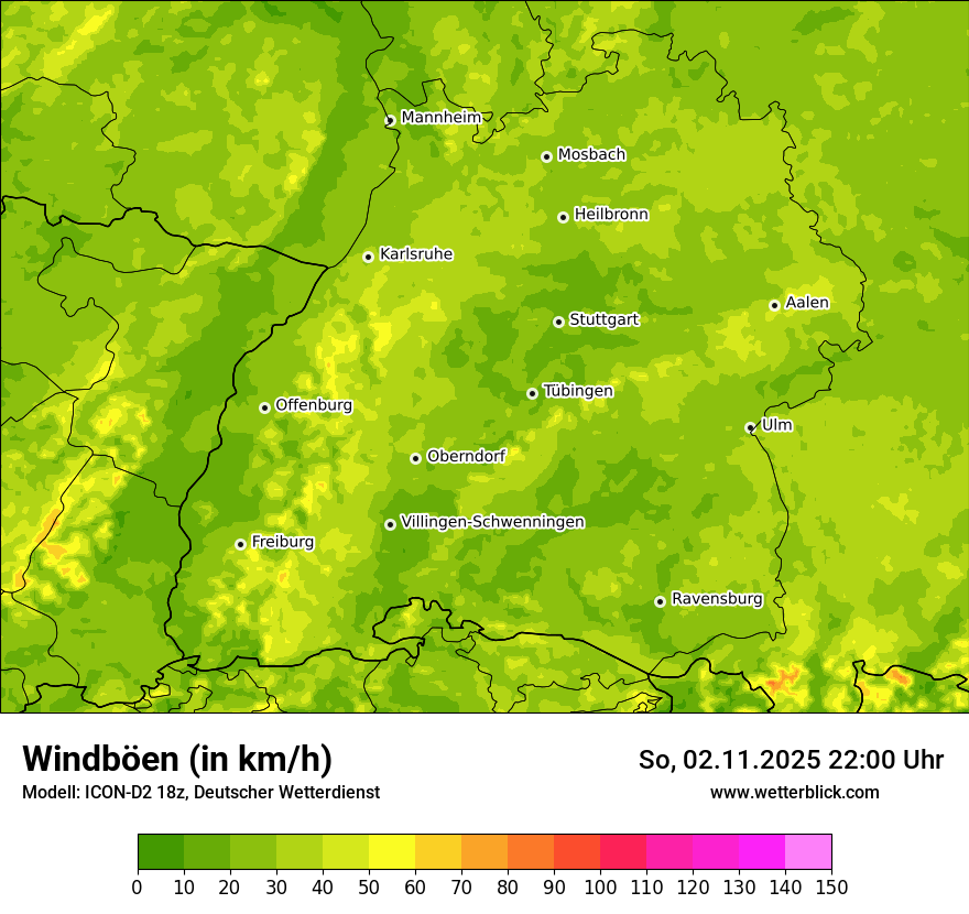 Modellkarten Windgeschwindigkeit