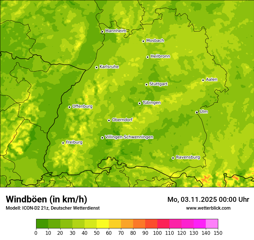 Modellkarten Windgeschwindigkeit