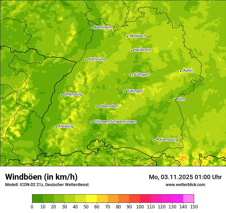Modellkarten Windgeschwindigkeit