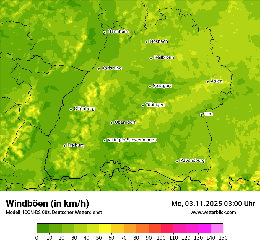 Modellkarten Windgeschwindigkeit