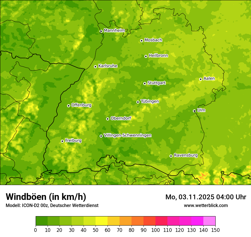 Modellkarten Windgeschwindigkeit