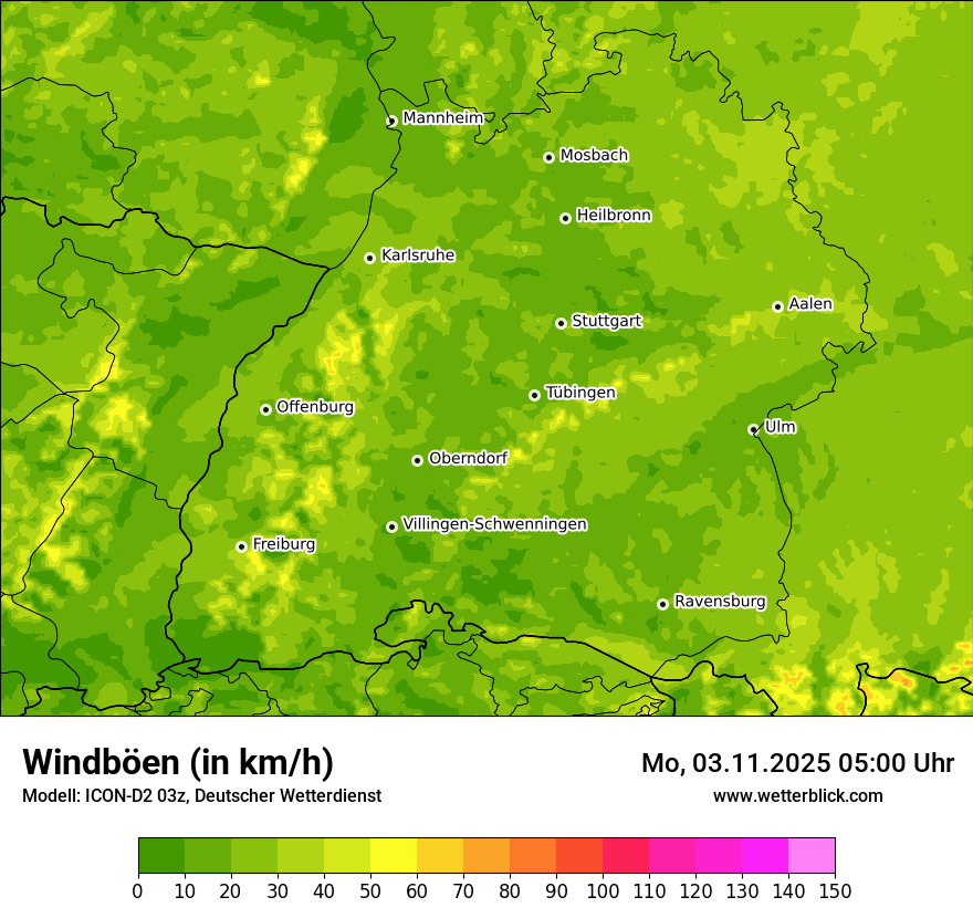 Modellkarten Windgeschwindigkeit