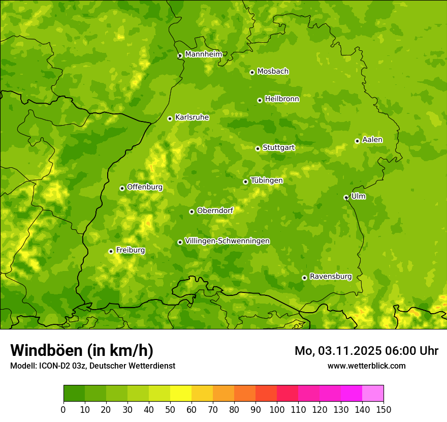 Modellkarten Windgeschwindigkeit