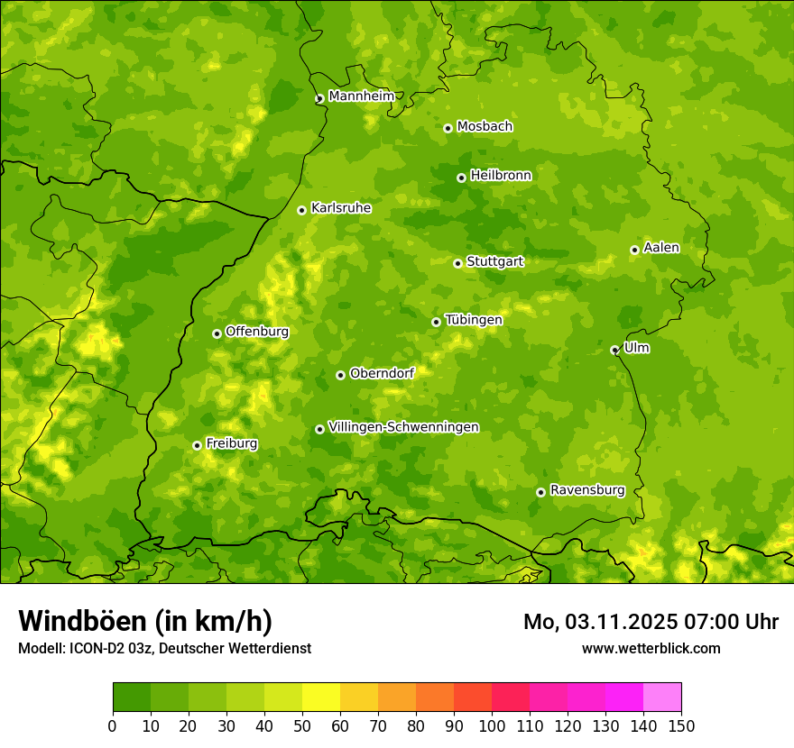Modellkarten Windgeschwindigkeit