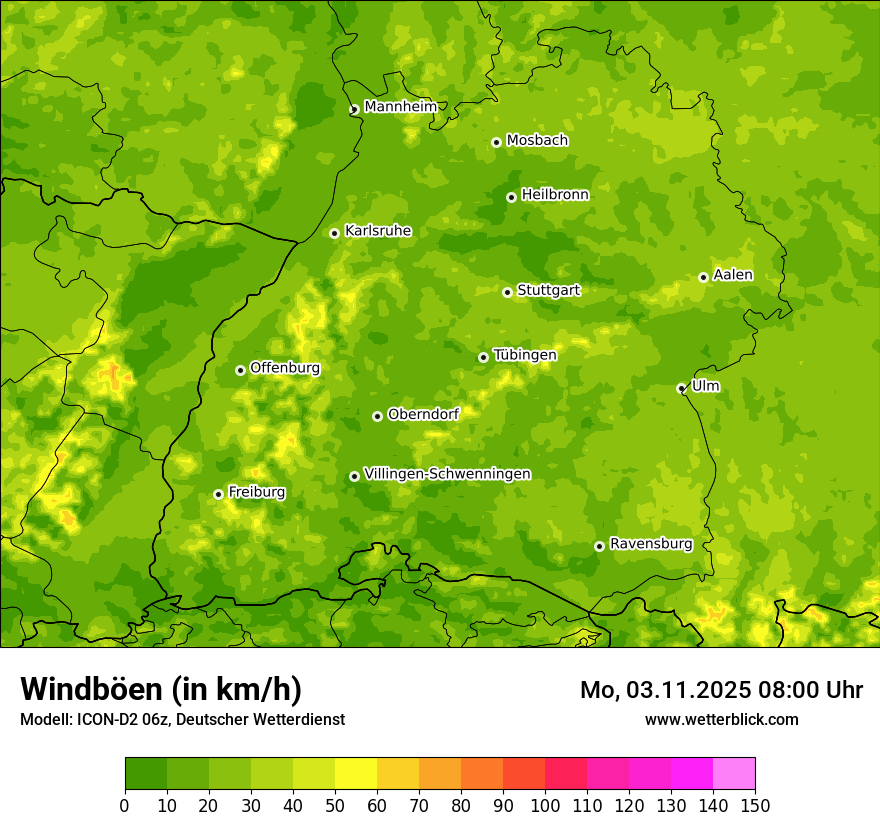 Modellkarten Windgeschwindigkeit
