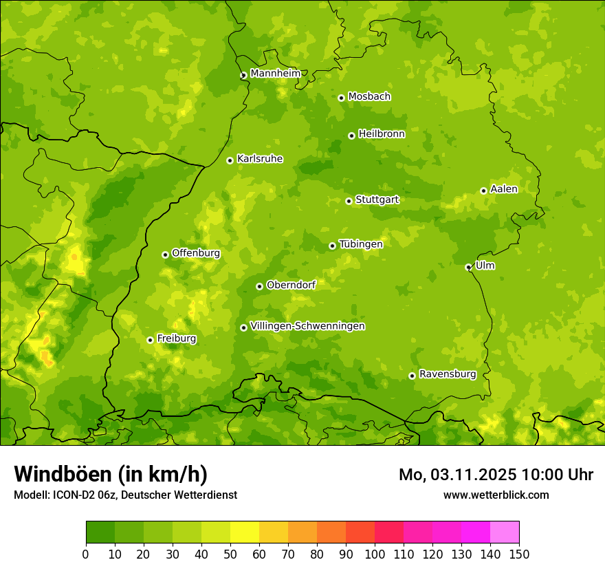 Modellkarten Windgeschwindigkeit