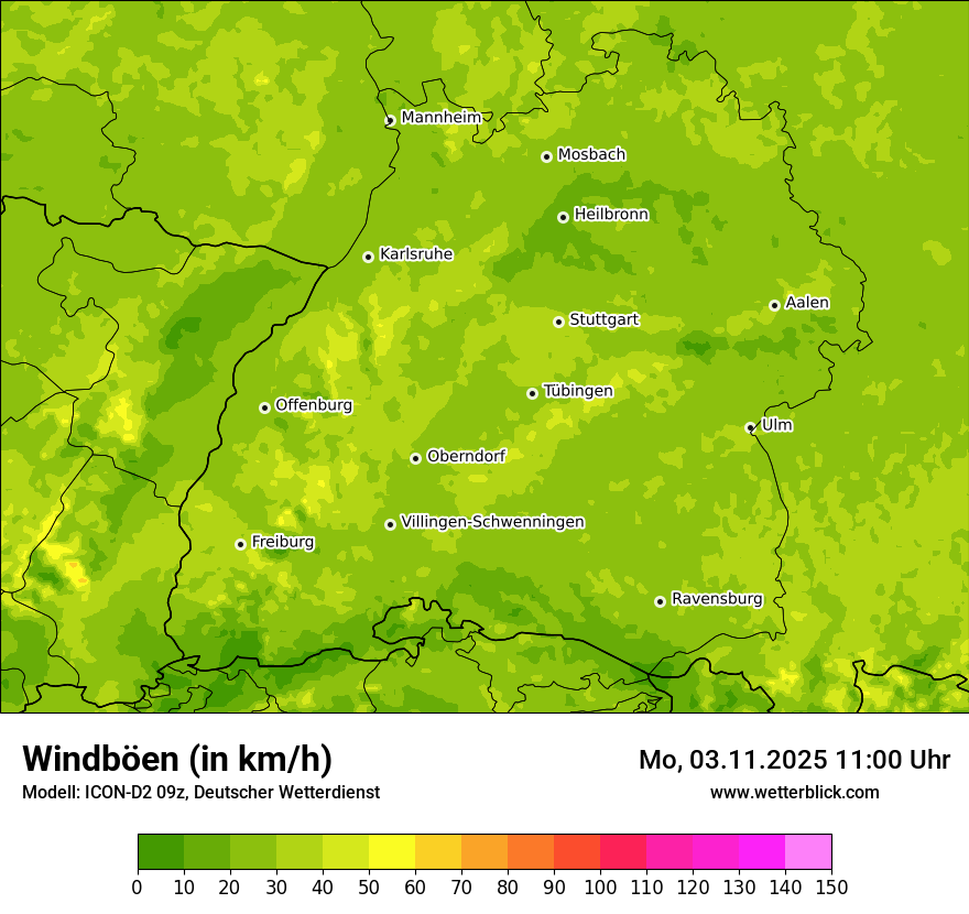 Modellkarten Windgeschwindigkeit