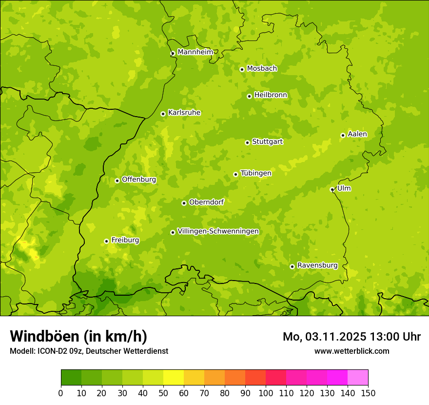 Modellkarten Windgeschwindigkeit