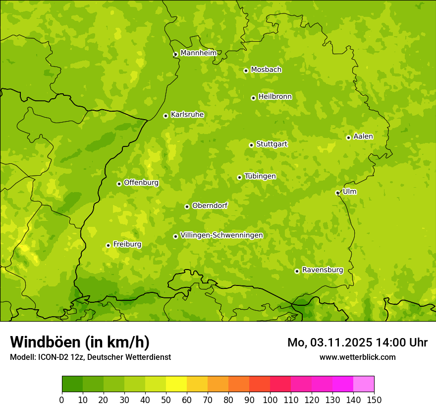 Modellkarten Windgeschwindigkeit